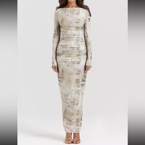 HOUSE OF CB 'Lanetta' Pale Sage Print Maxi Dress /Size S